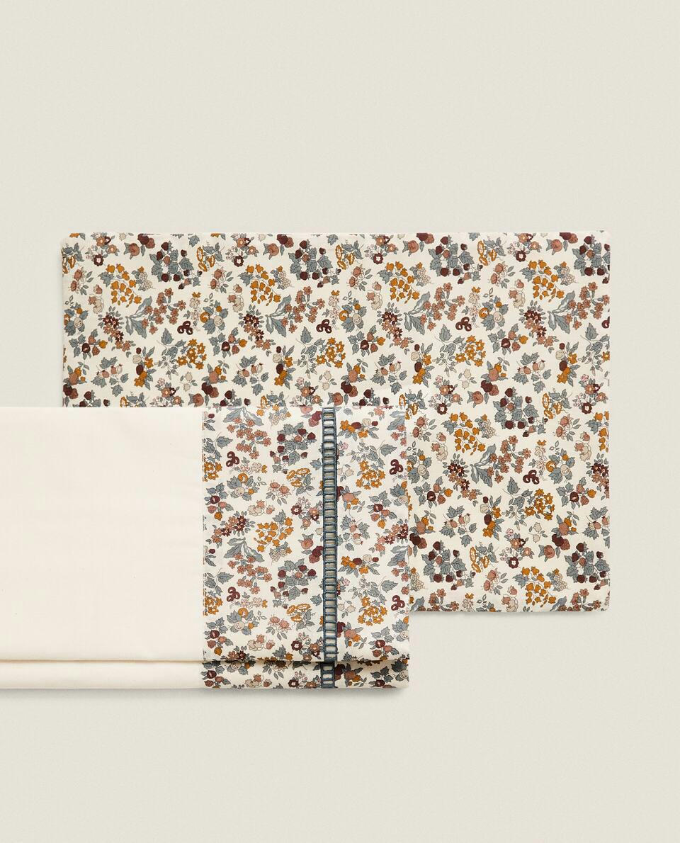 FLORAL PRINT FABRIC CHILDREN’S MINI COT SET (SET OF 2)