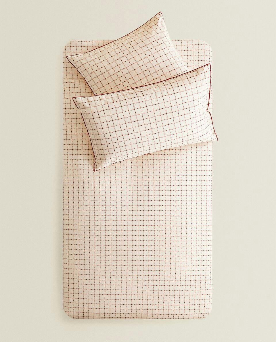 CHILDREN'S PERCALE DUVET COVER WITH CHRISTMAS HEARTS