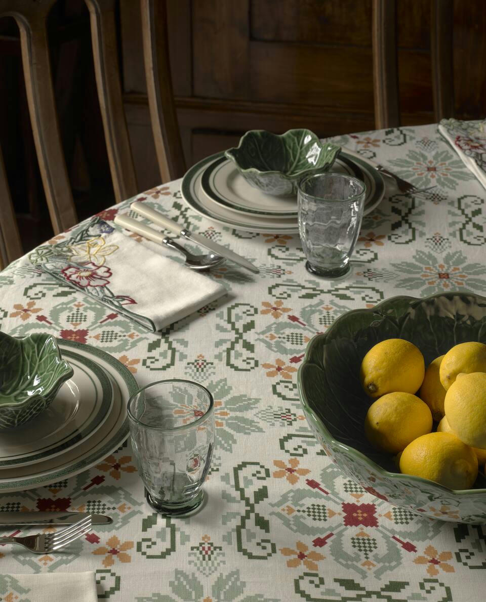 CROSS STITCH LINEN TABLECLOTH
