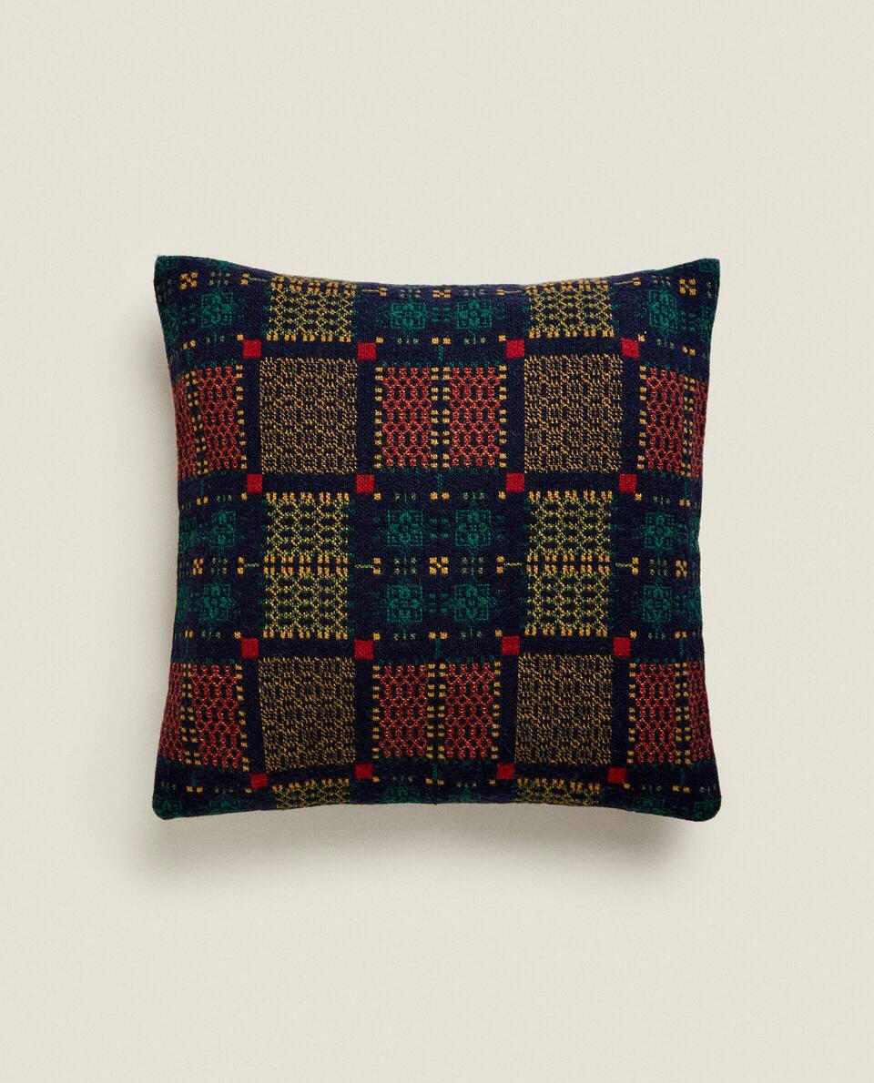 MULTICOLOURED JACQUARD WOOL CUSHION COVER