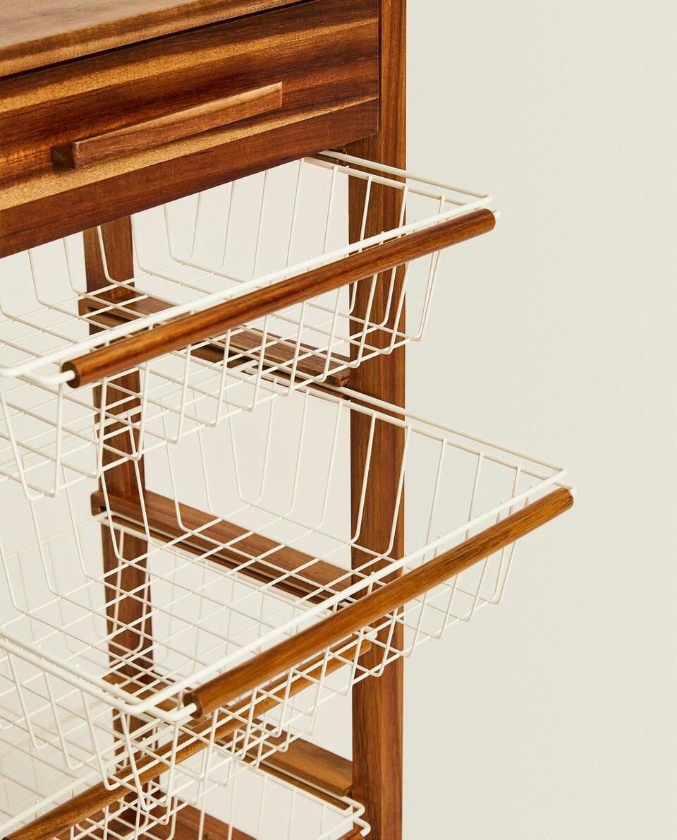 WOOD AND METAL STORAGE FURNITURE WITH WHEELS