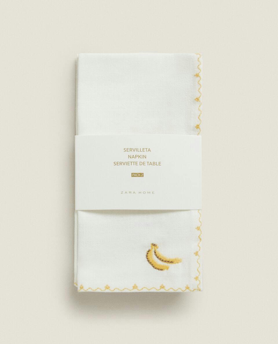 NAPKIN WITH EMBROIDERED BANANA (PACK OF 2)