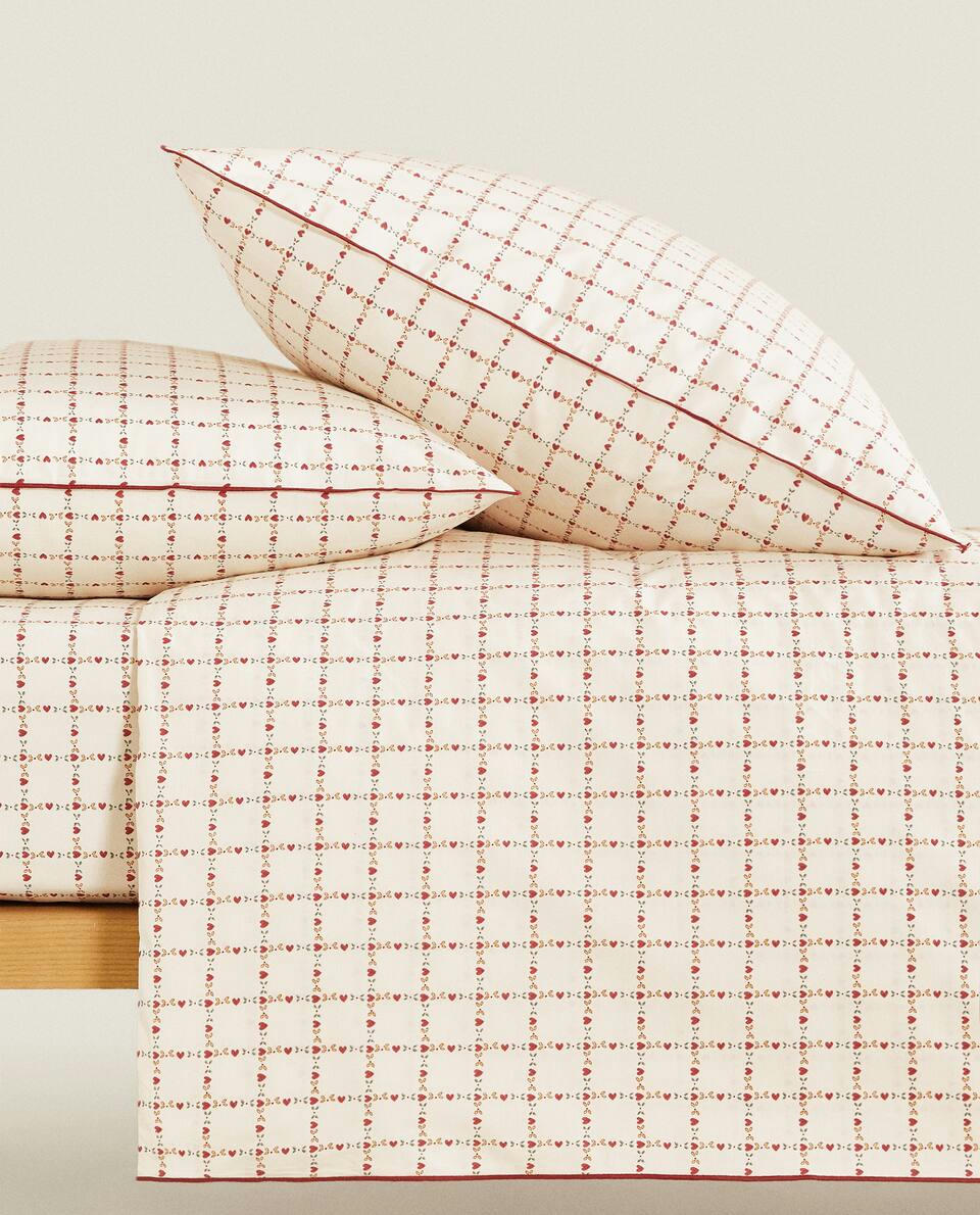 CHILDREN'S PERCALE DUVET COVER WITH CHRISTMAS HEARTS