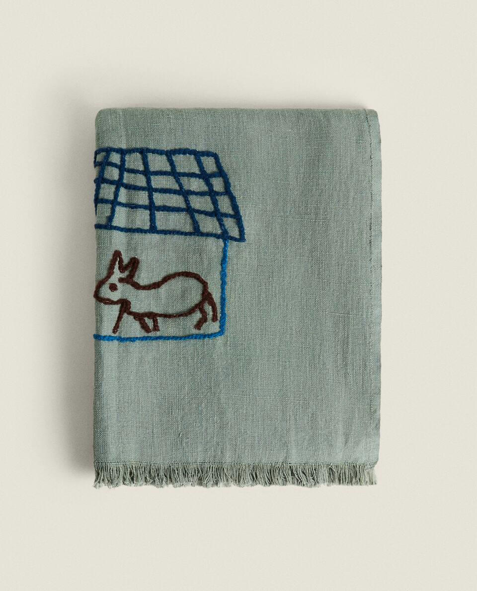 EMBROIDERED LINEN COTTON BLANKET