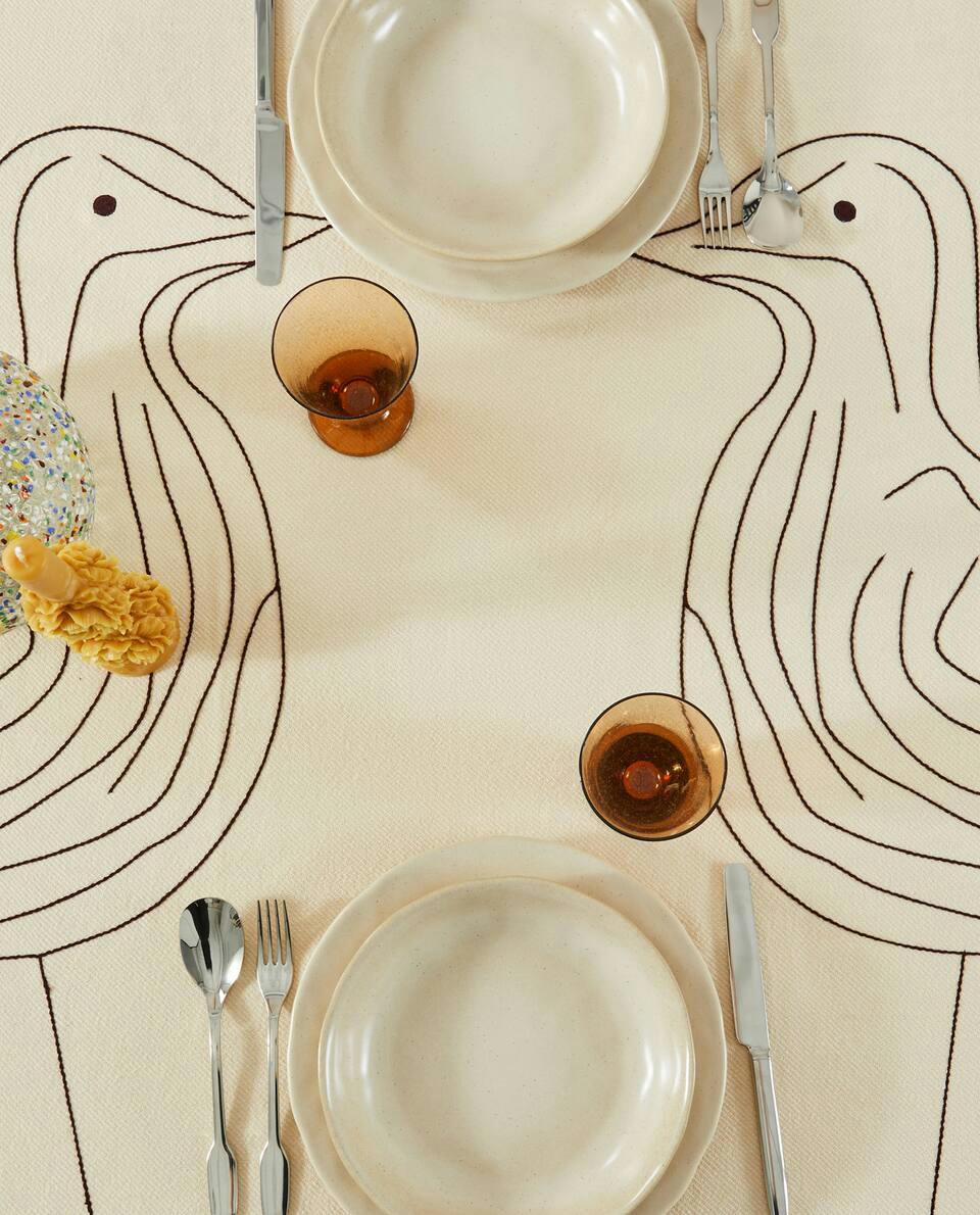 COTTON MULTI-PURPOSE FABRIC WITH EMBROIDERED BIRDS