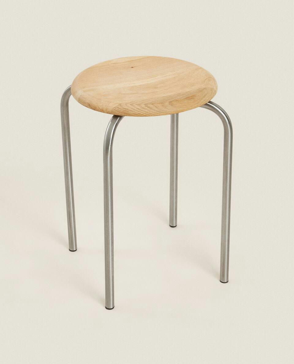 OAK AND STEEL STOOL