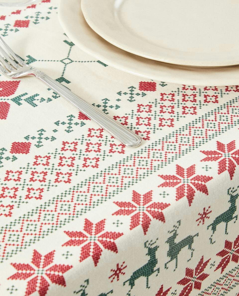 CHRISTMAS CROSS-STICH COTTON TABLECLOTH