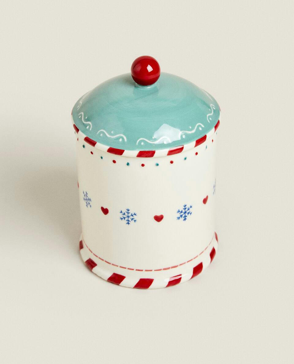 CHILDREN’S CHRISTMAS STONEWARE COOKIE JAR