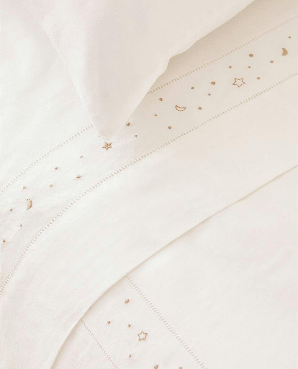 EMBROIDERED MOONS AND STARS FLAT SHEET