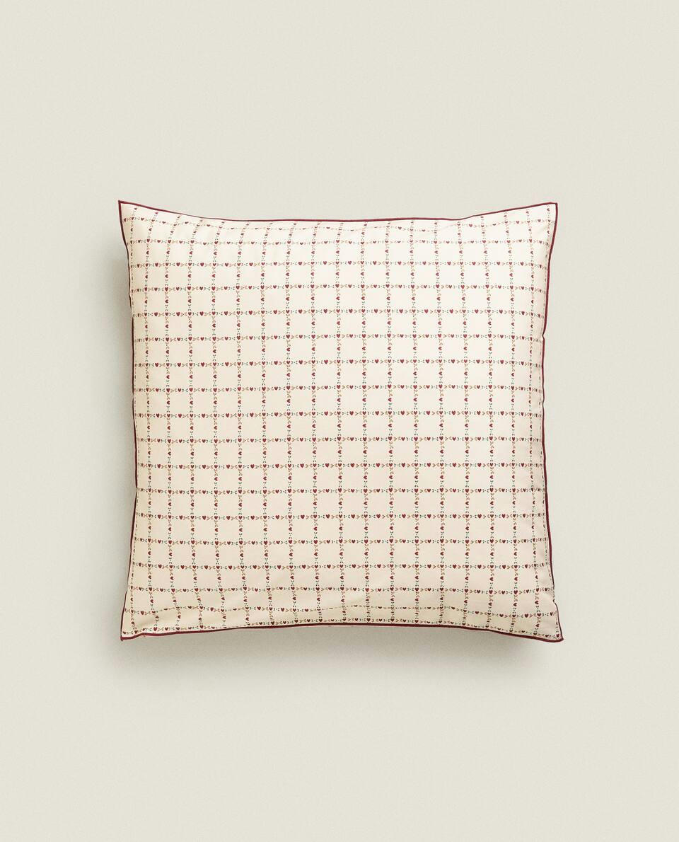 CHILDREN'S PERCALE PILLOWCASE WITH CHRISTMAS HEARTS