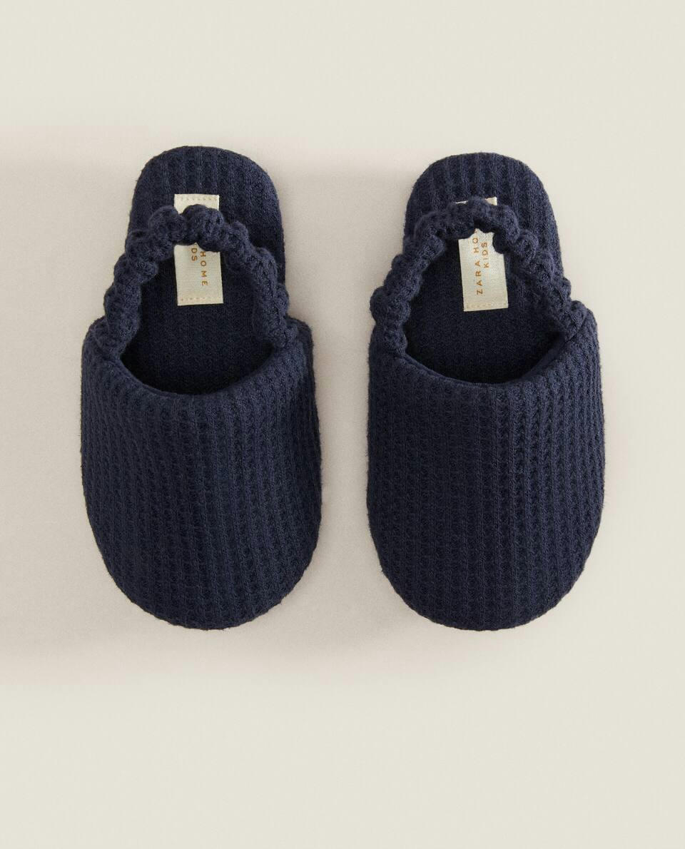 WAFFLE FABRIC MULE SLIPPERS