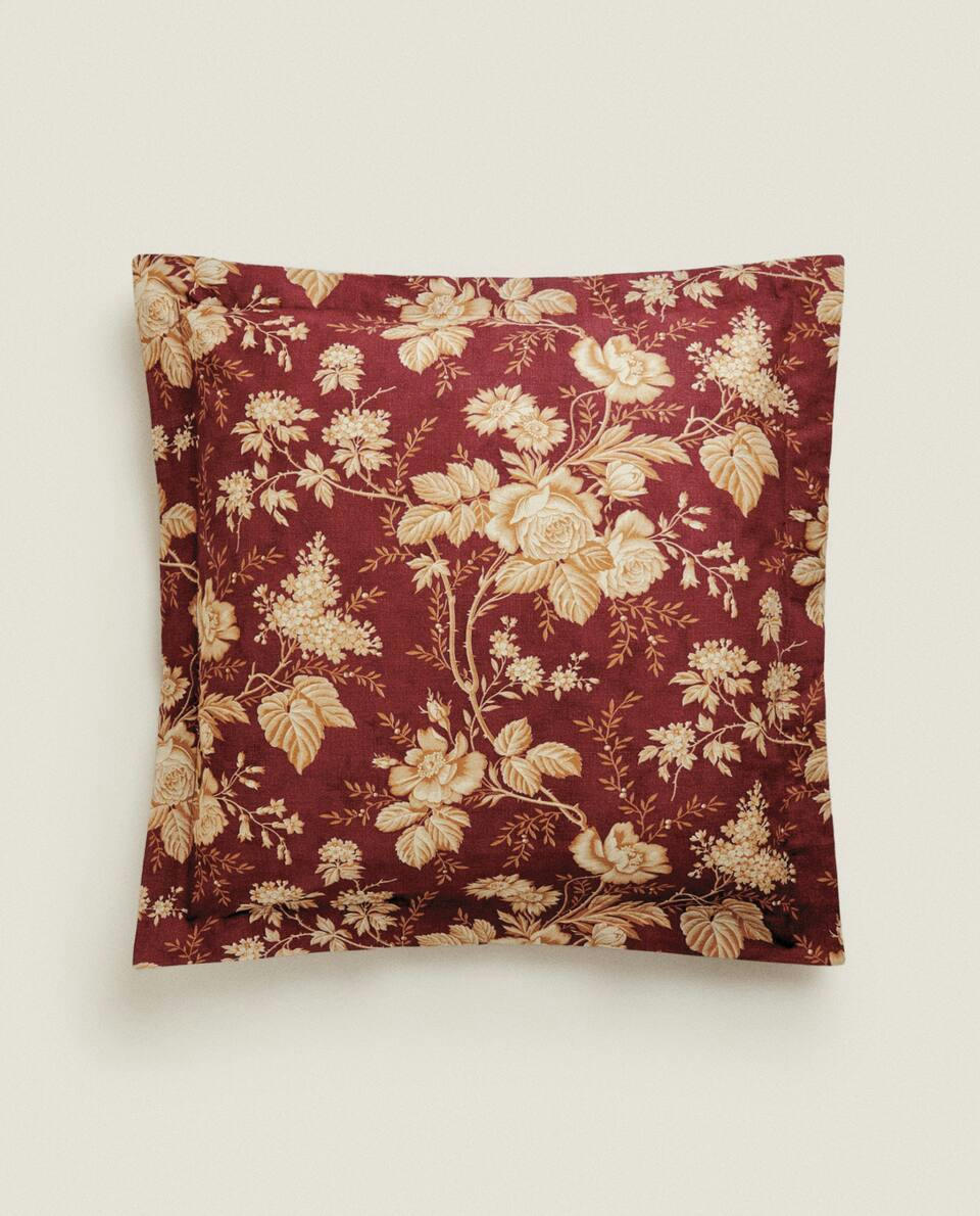 COTTON PILLOWCASE WITH GOLD CHRISTMAS FLOWERS