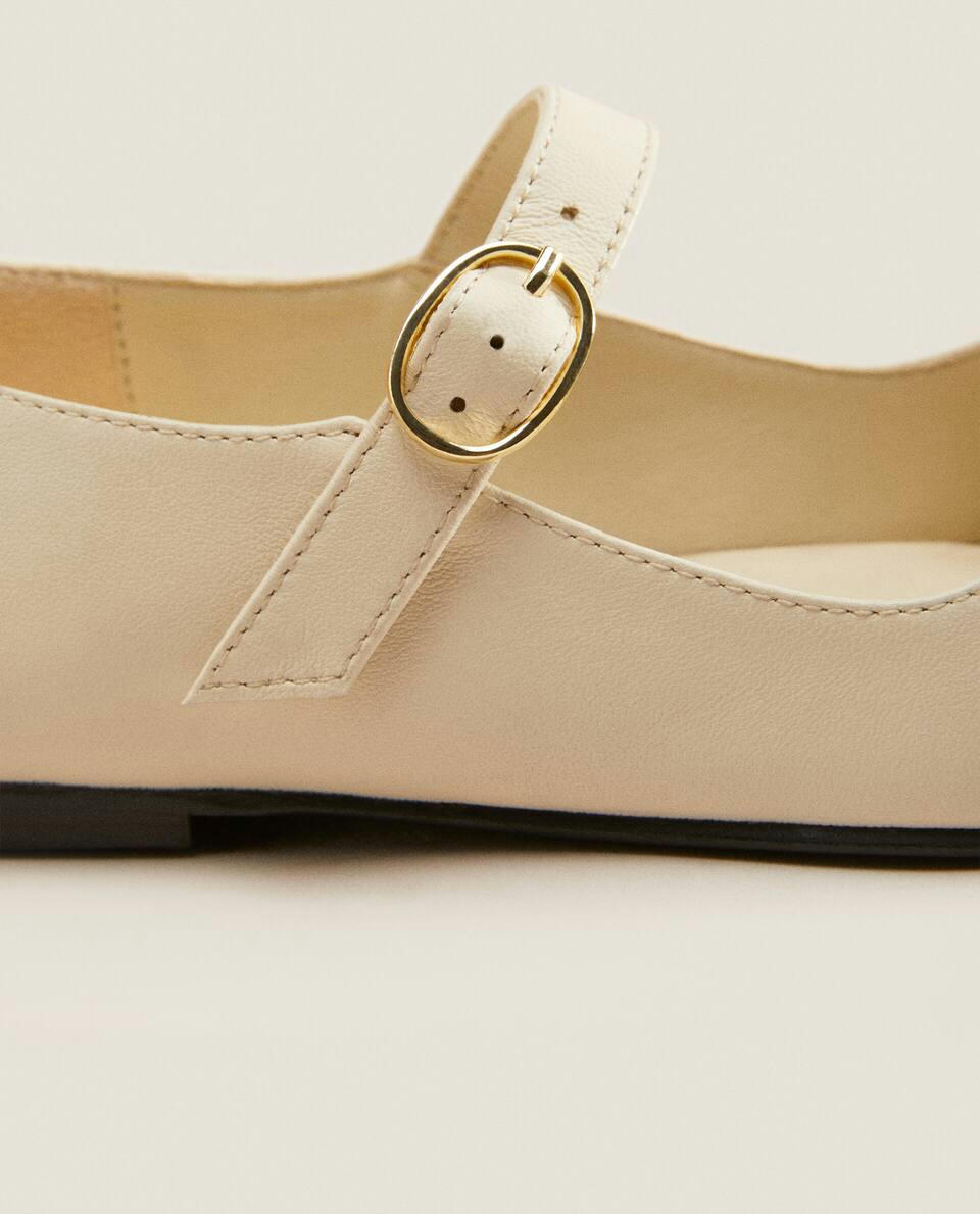 SQUARE TOE LEATHER BALLERINAS