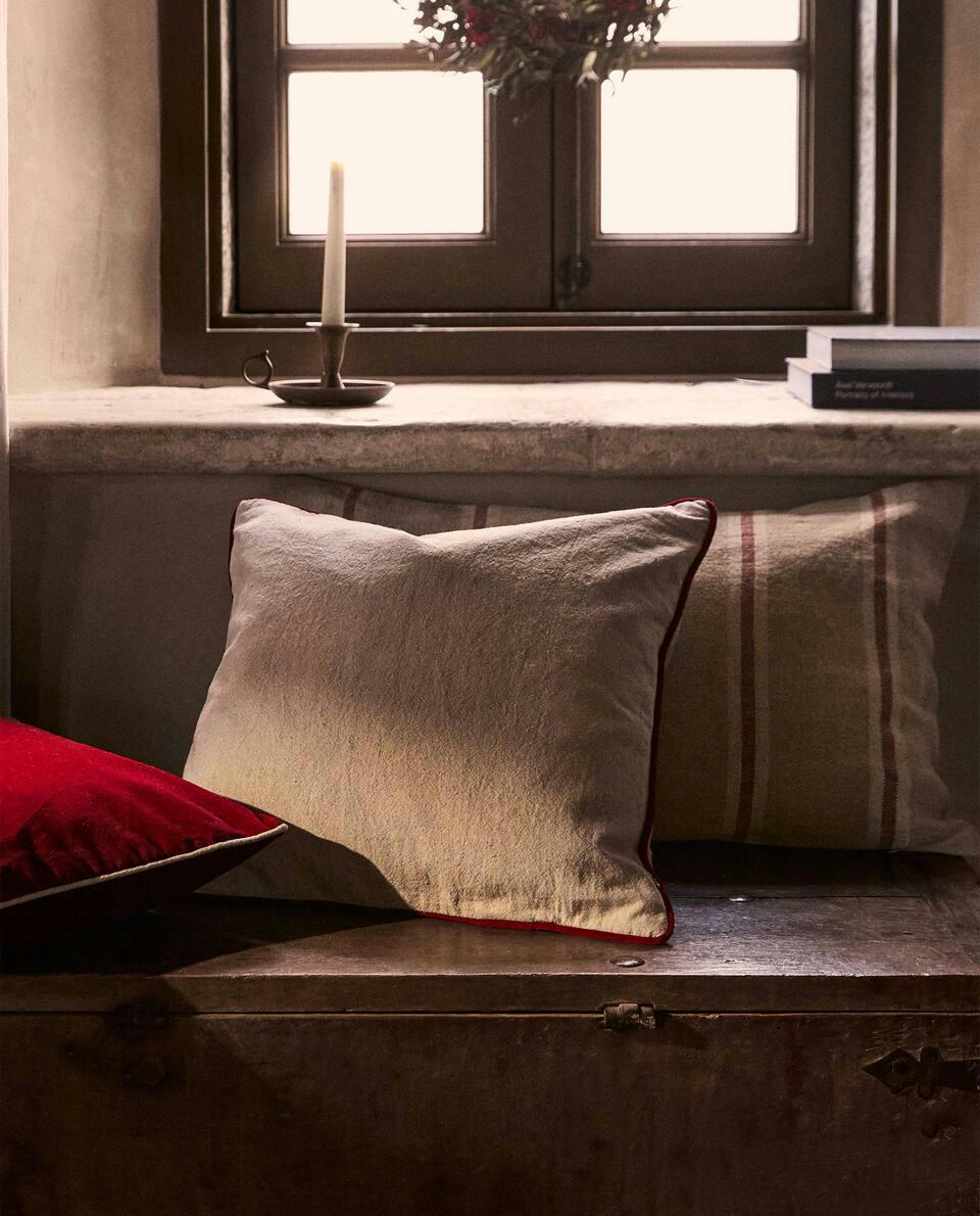 CUSHION COVER COTTON LINEN CHRISTMAS PIPING