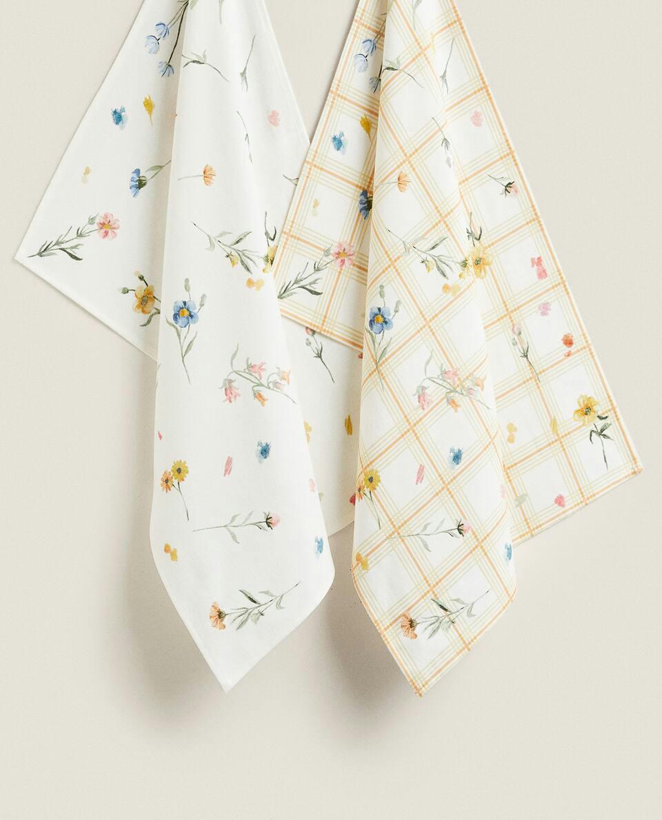 FLORAL PRINT COTTON TEA TOWEL (PACK OF 2)