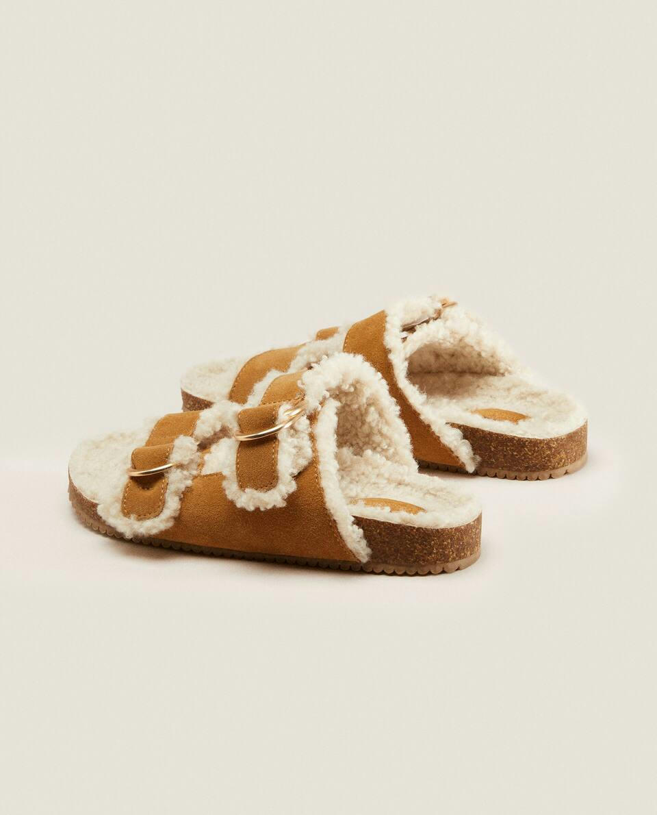 LINED LEATHER DOUBLE-BUCKLE SANDALS