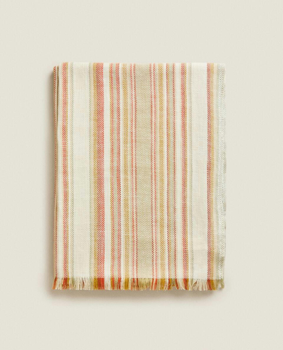 STRIPED COTTON AND LINEN BLANKET