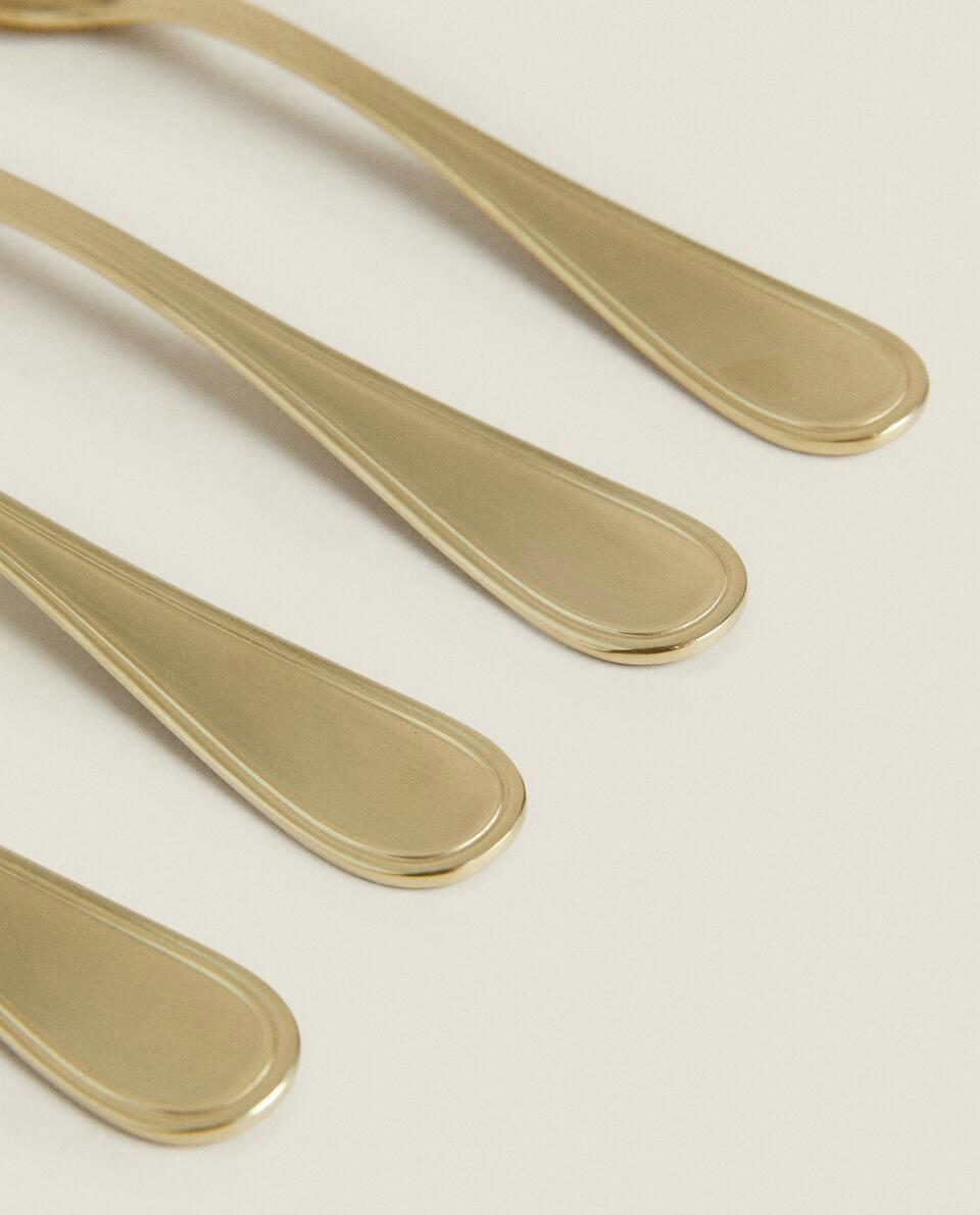 BOX OF 4 SHINY STEEL DESSERT SPOONS