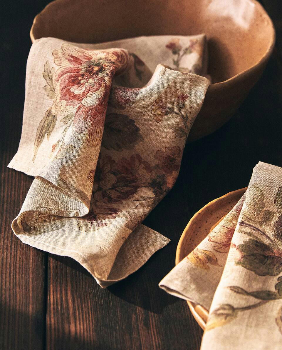 FLORAL PRINT LINEN NAPKIN (PACK OF 2)