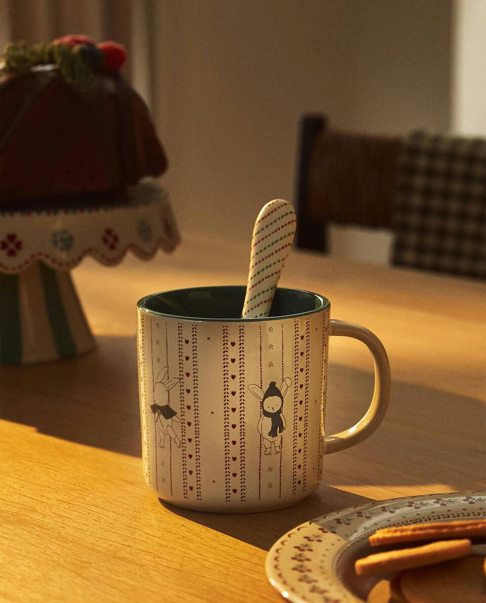 CHILDREN’S CHRISTMAS BUNNY RABBIT STONEWARE MUG