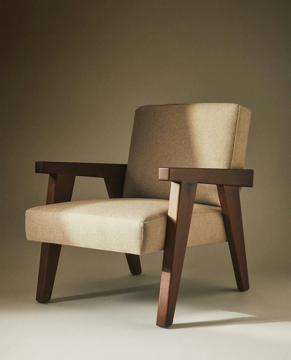 ZARA HOME BY BLASCO UPHOLSTERED WALNUT ARMCHAIR