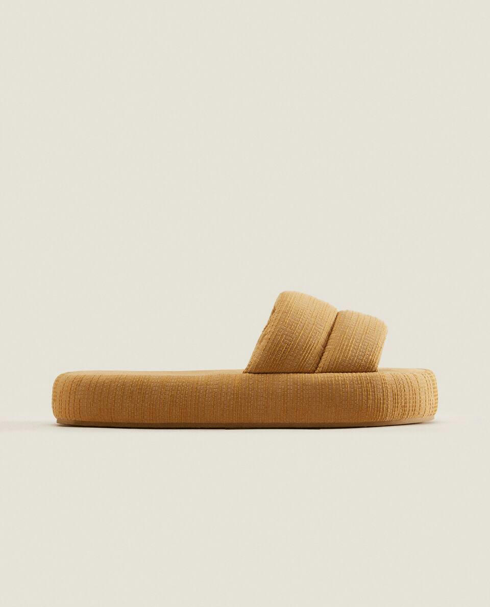 PLATFORM FABRIC SLIPPERS