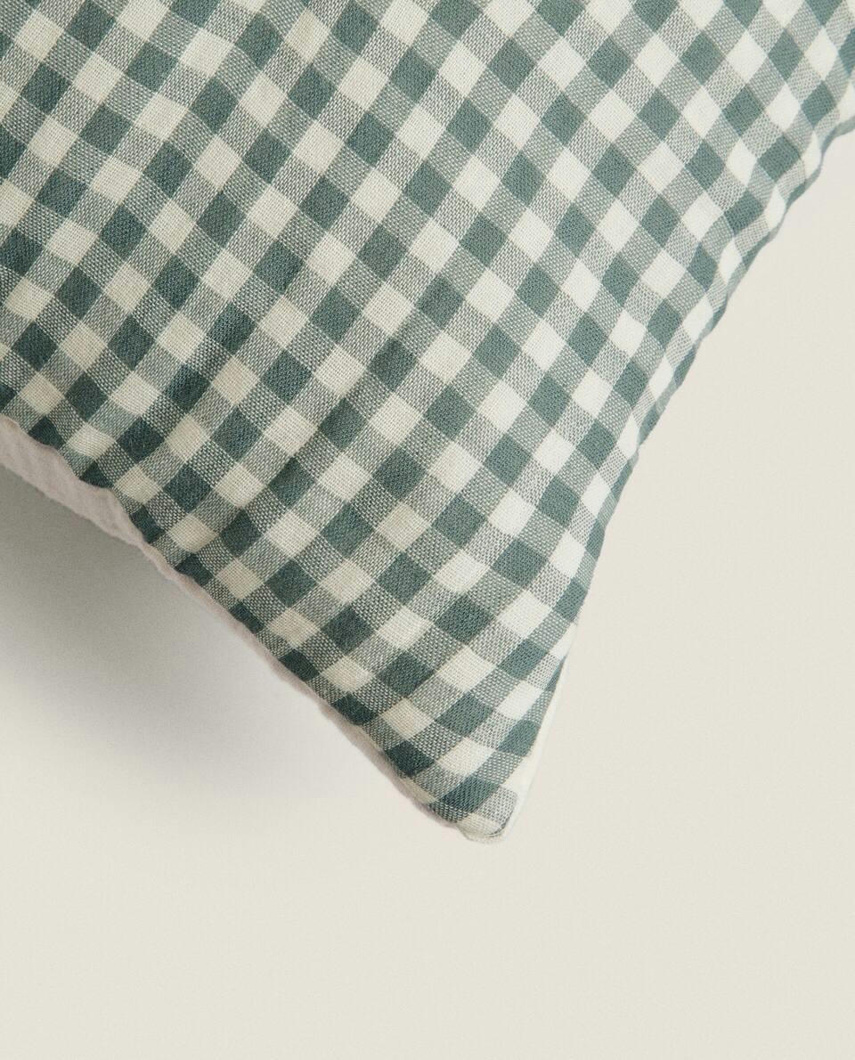 CHILDREN’S CHECK MUSLIN CUSHION COVER