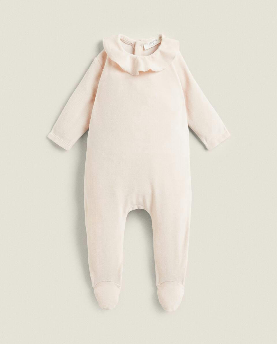 VELOUR ROMPER SUIT WITH FRILLED COLLAR