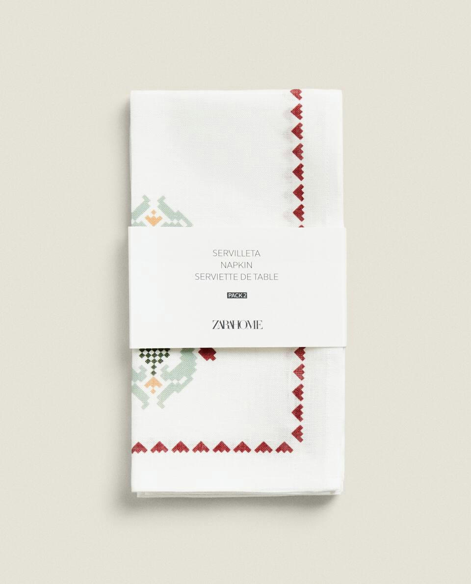 PACK OF CROSS STITCH LINEN NAPKINS (PACK OF 2)