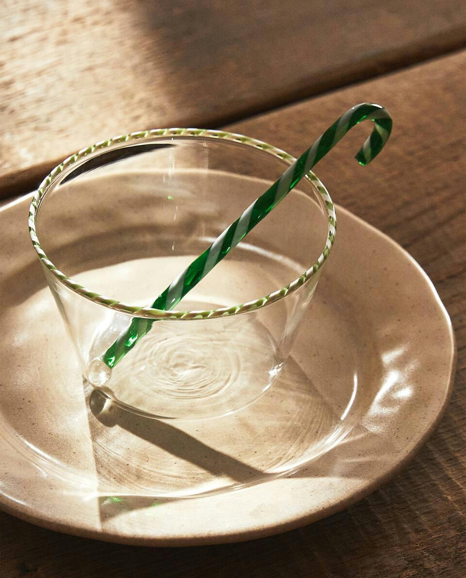 BOROSILICATE GLASS BOWL WITH CHRISTMAS CANDY CANE