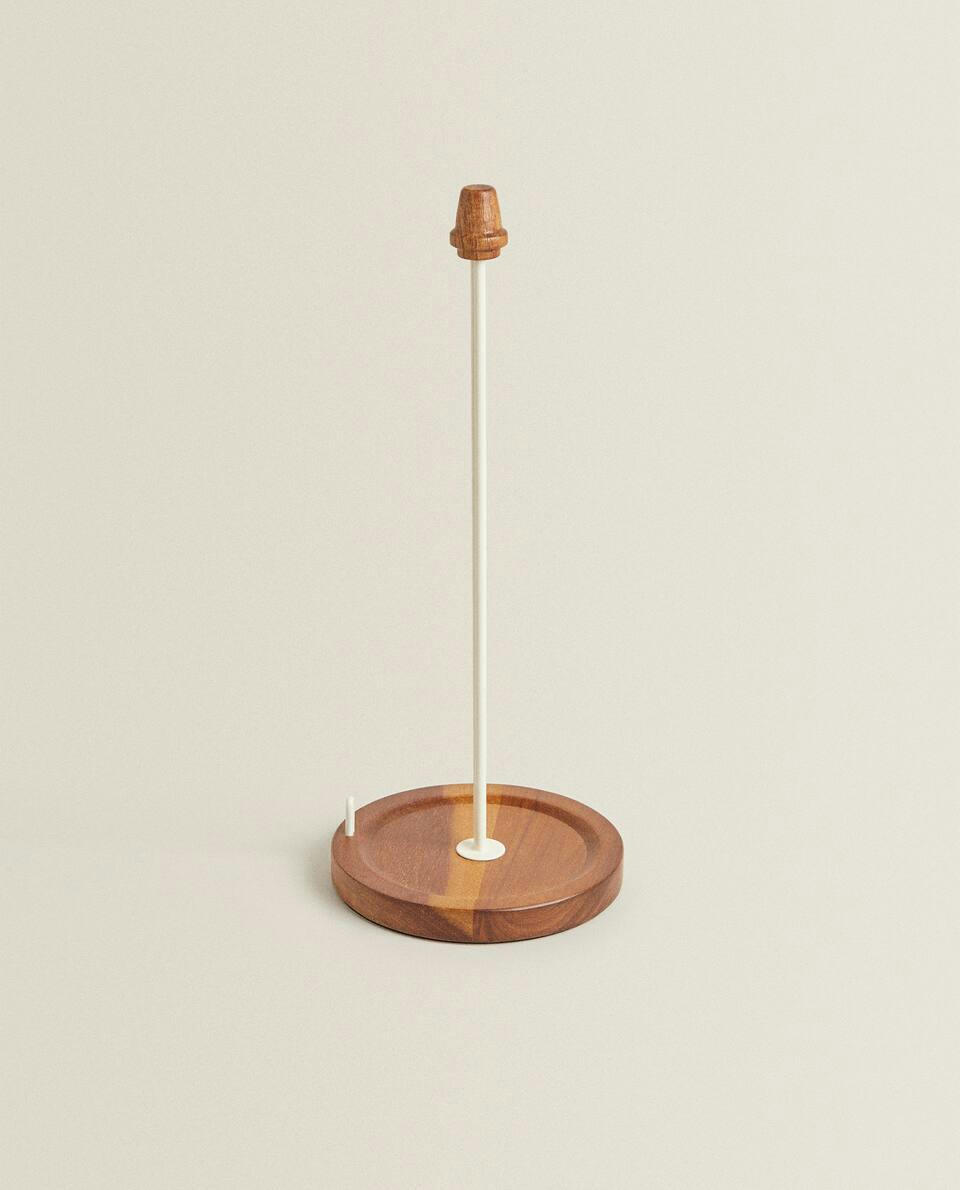 IRON AND WOOD KITCHEN ROLL HOLDER