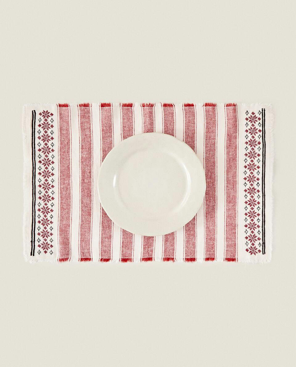 COTTON LINEN PLACEMAT WITH CHRISTMAS STRIPES