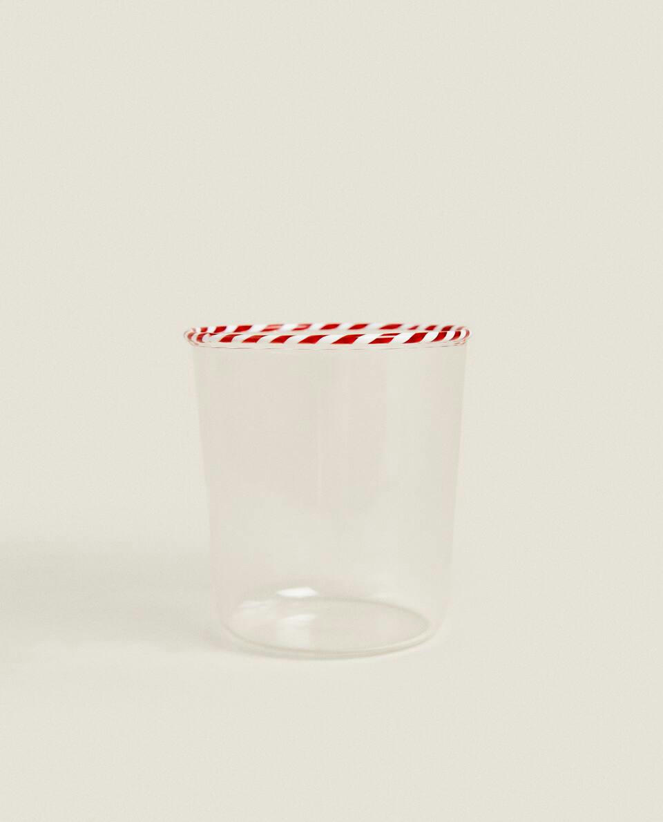 BOROSILICATE GLASS TUMBLER WITH CHRISTMAS CANDY CANE
