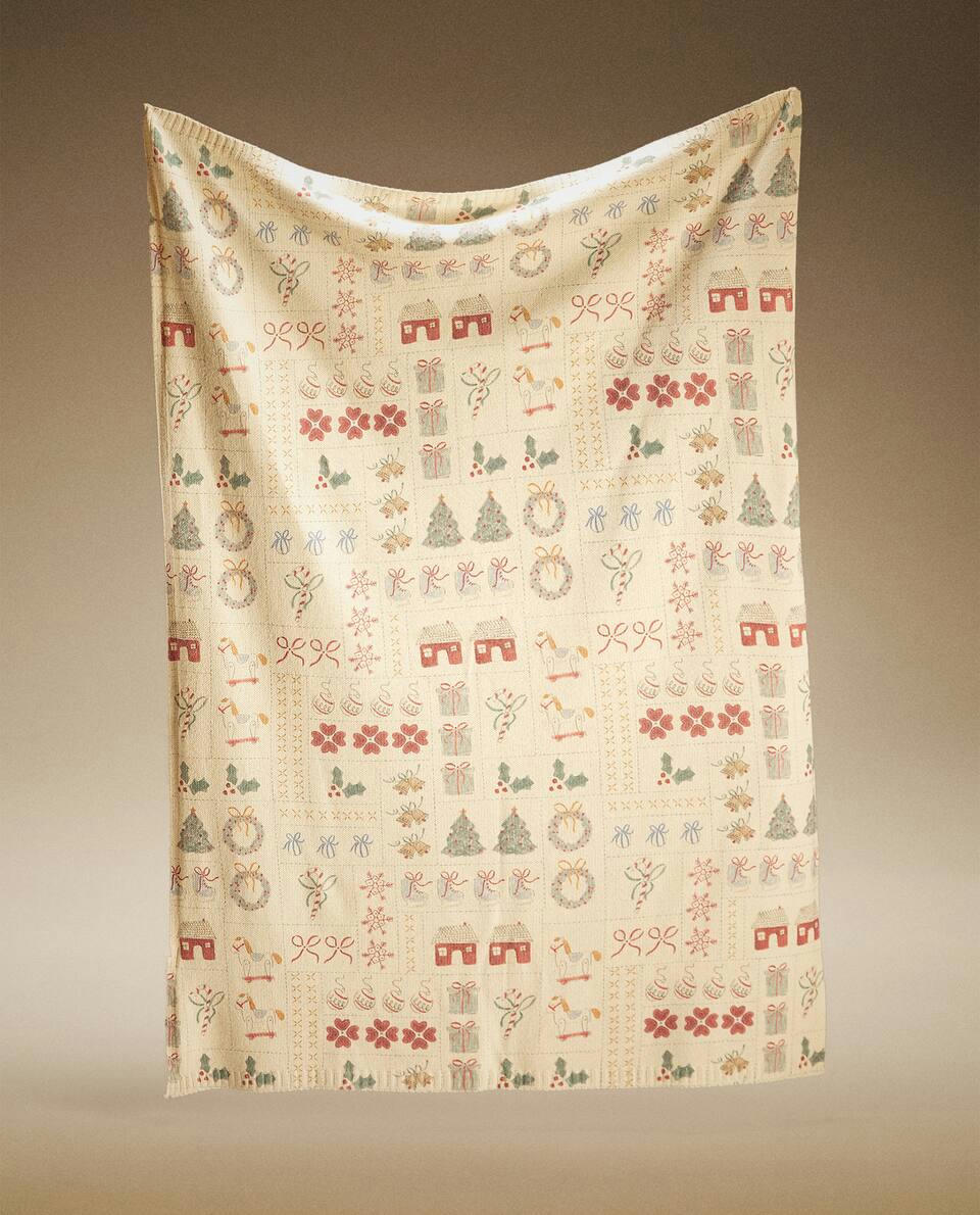 CHILDREN’S CHRISTMAS PATCHWORK COTTON KNIT BLANKET