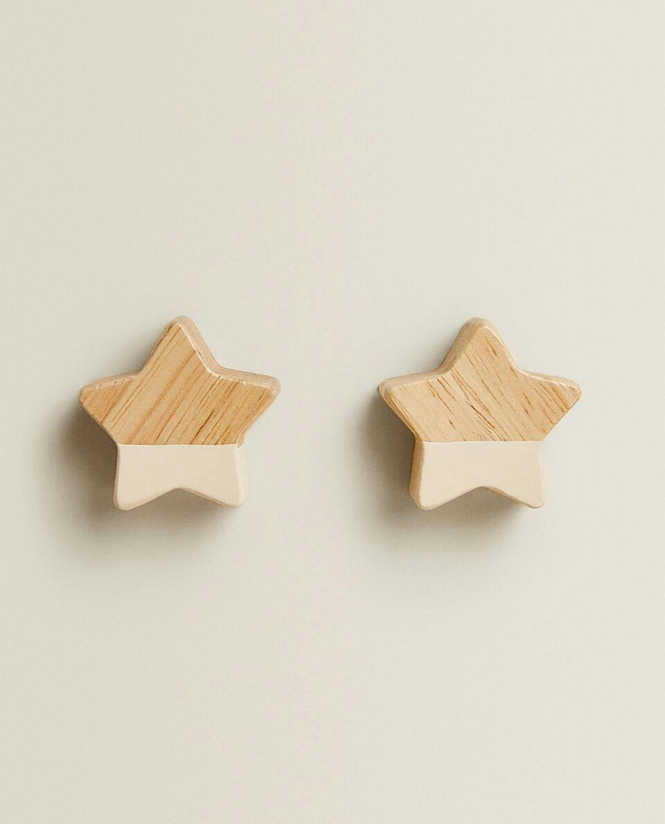 STAR WOODEN DOOR KNOB (PACK OF 2)