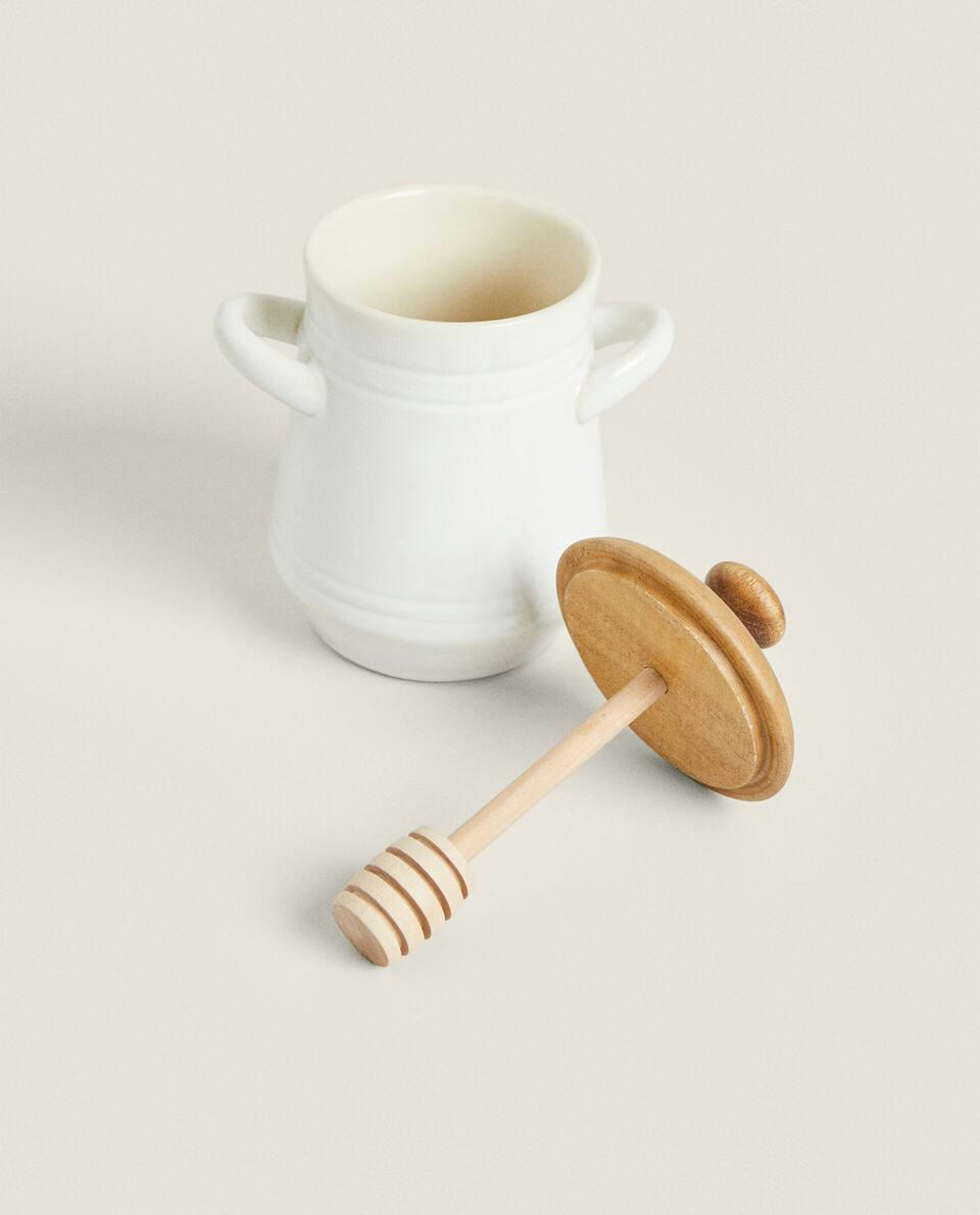 CERAMIC HONEYPOT WITH WOODEN LID