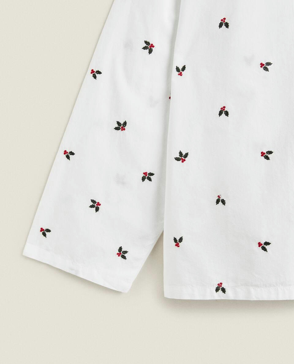 COTTON PYJAMA TOP WITH CHRISTMAS HOLLY