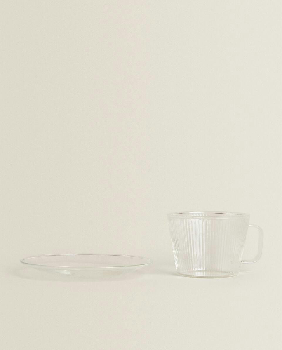 BOROSILICATE GLASS TEACUP AND SAUCER