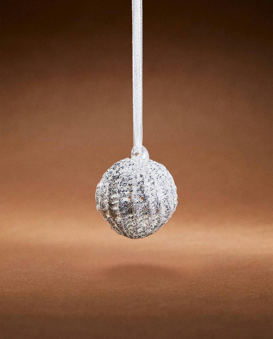 GLITTERY GLASS CHRISTMAS BAUBLE DECORATION