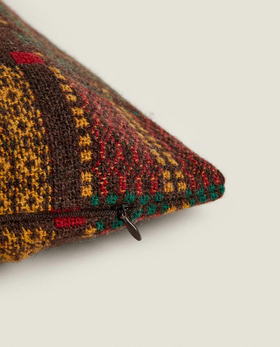 MULTICOLOURED JACQUARD WOOL CUSHION COVER