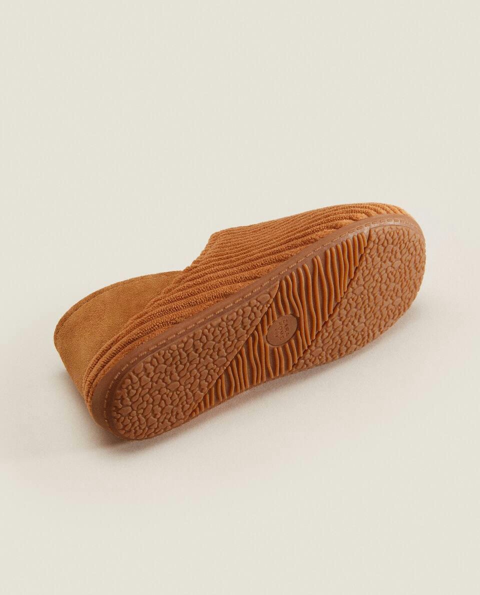CORDUROY AND LEATHER BABOUCHE SLIPPERS