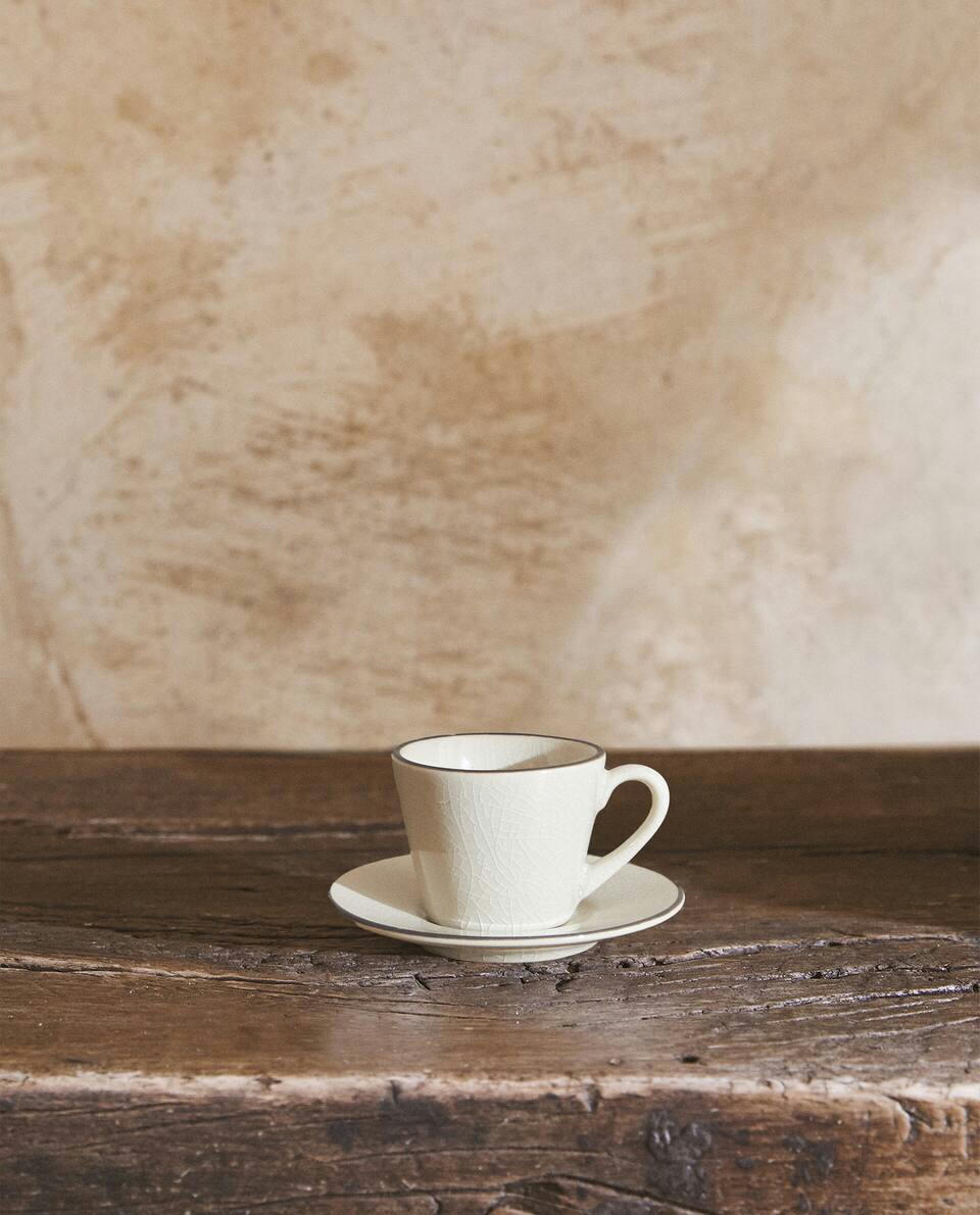 STONEWARE COFFEE CUP WITH RIM DETAIL