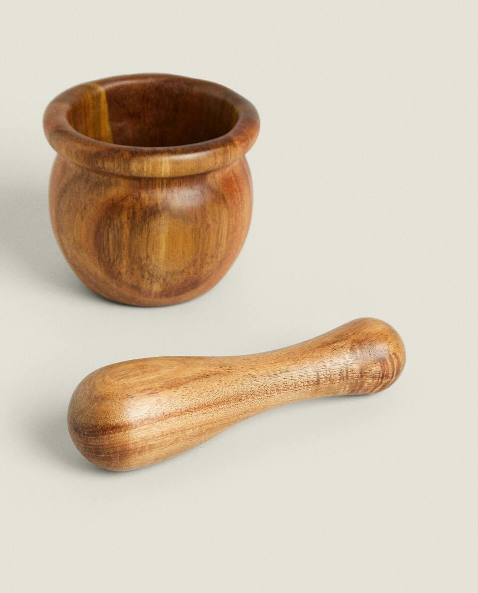 WOODEN PESTLE AND MORTAR
