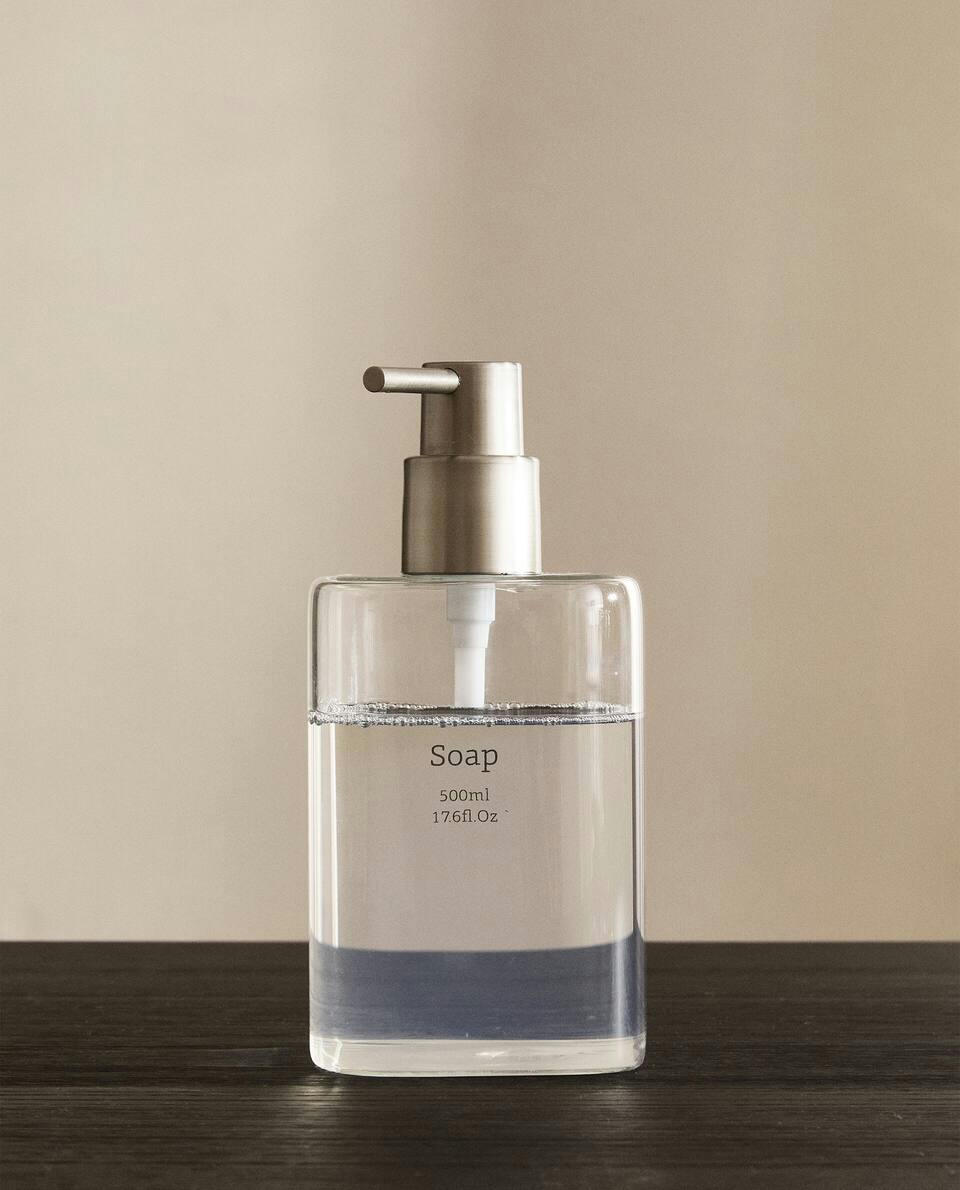 BOROSILICATE GLASS BATHROOM SET WITH SLOGAN DETAIL