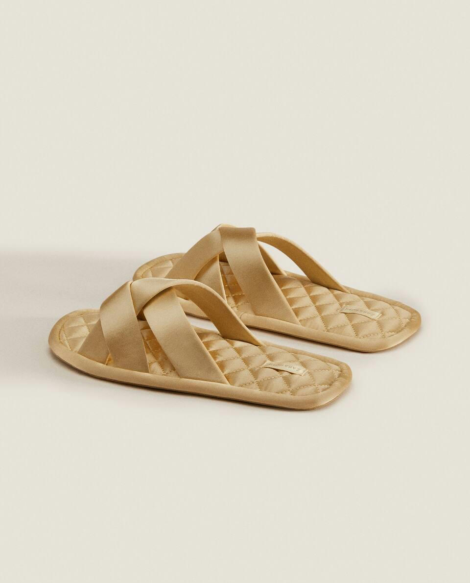 QUILTED SATEEN SLIPPERS