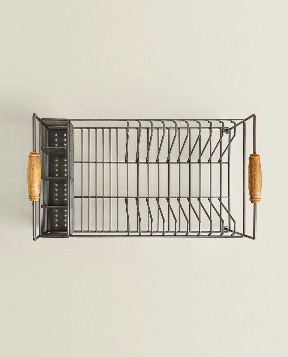 IRON AND ACACIA WOOD DRYING RACK