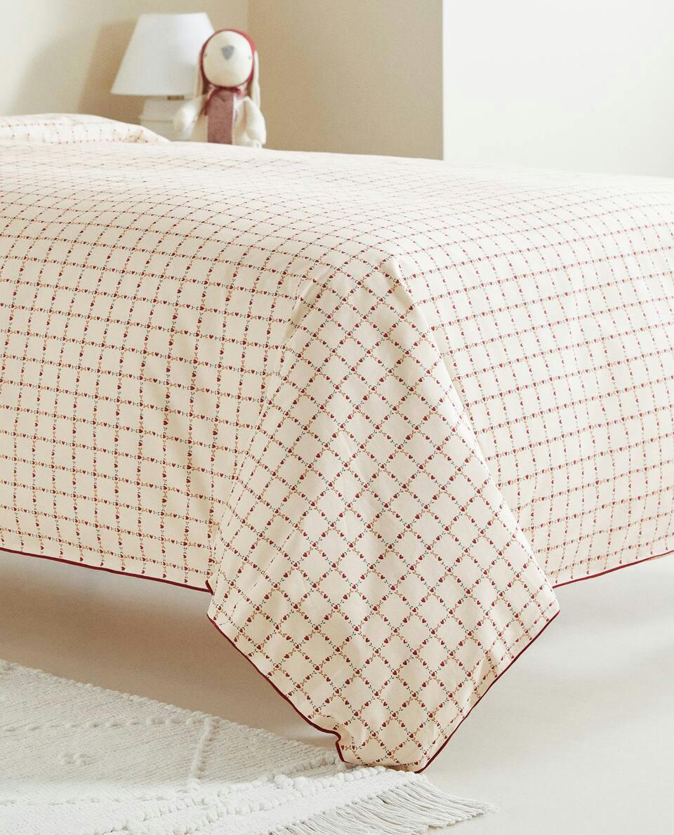 CHILDREN'S PERCALE DUVET COVER WITH CHRISTMAS HEARTS