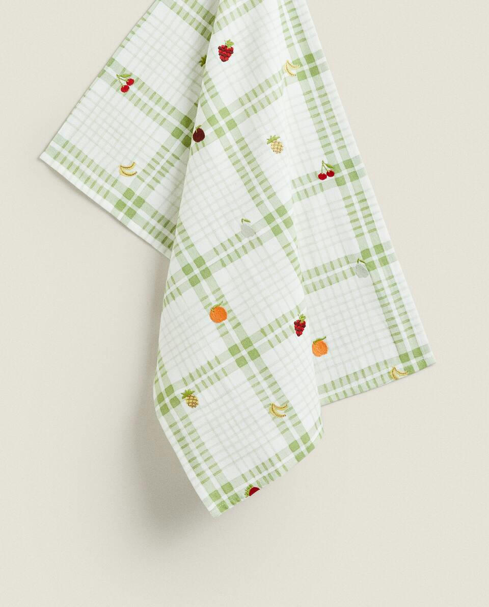 PRINTED AND EMBROIDERED TEA TOWEL