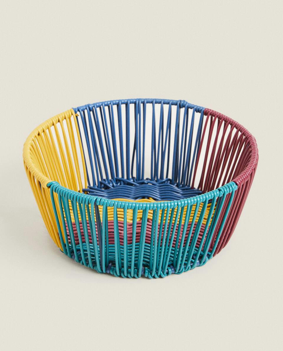 MULTICOLOURED ROUND WOVEN BASKET