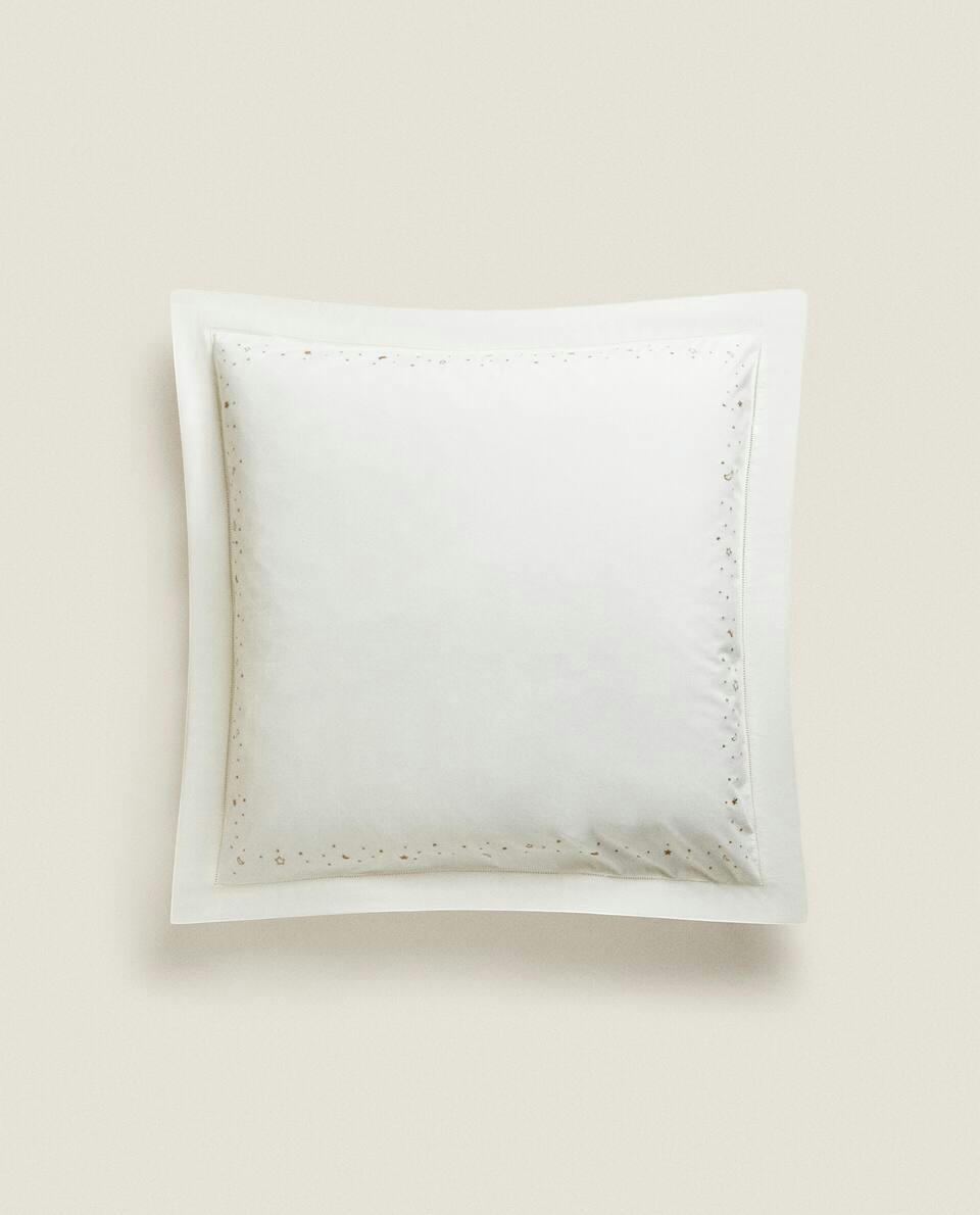 EMBROIDERED MOONS AND STARS PILLOWCASE